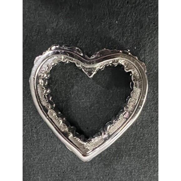 Vintage Open Heart Love Pendant Crystal Clear Stones Silvertone Unmarked - Picture 10 of 13